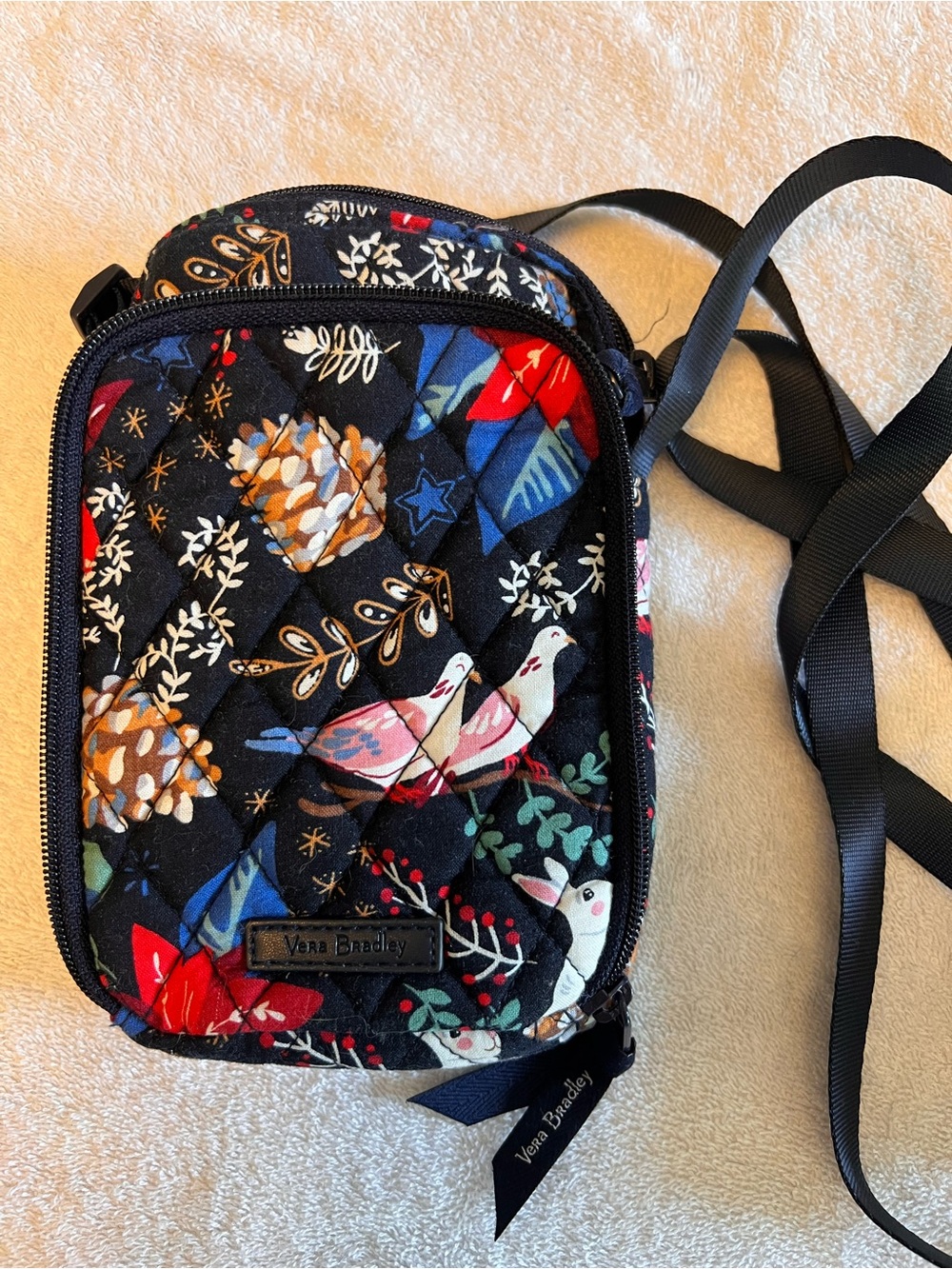 Vera Bradley Black Multi Floral & Bird Quilted Crossbody